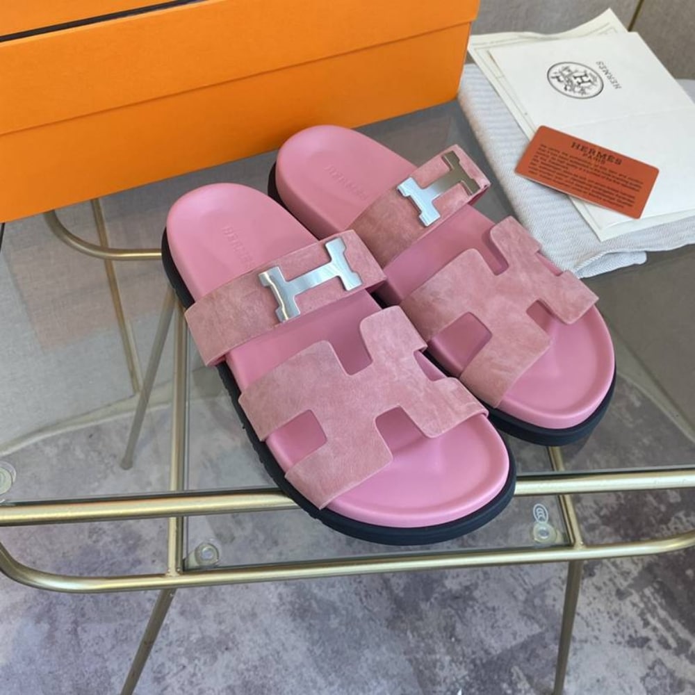 Hermes Chypre Sandal H Logo Silver Hardware Pink