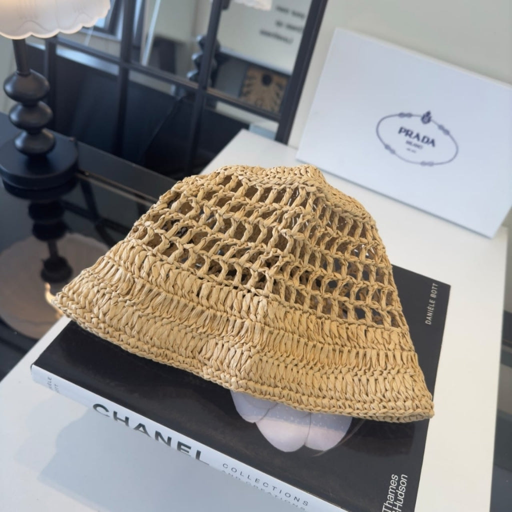 Prada Crochet Bucket Hat Raffia Natural