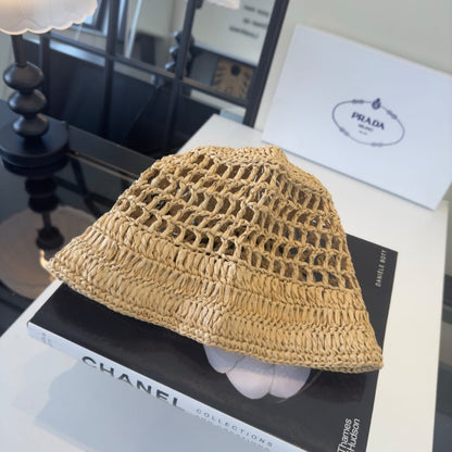 Prada Crochet Bucket Hat Raffia Natural