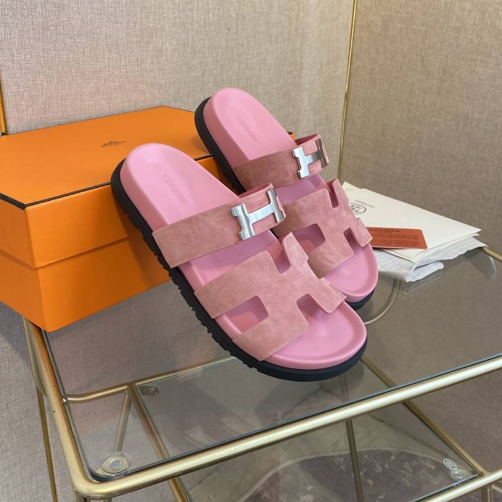 Hermes Chypre Sandal H Logo Silver Hardware Pink