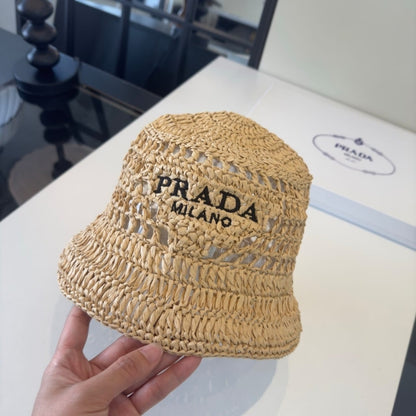 Prada Crochet Bucket Hat Raffia Natural