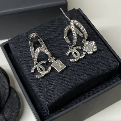 CHANEL PENDANT EARRINGS CRYSTAL SILVER ABF199 B19948 NAFVP