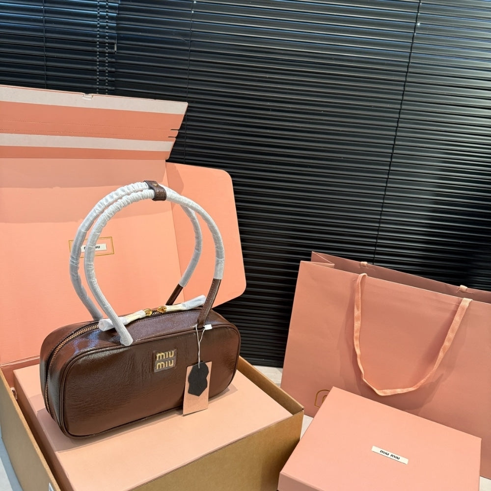 MIUMIU BEAU NAPLAK PATENT LEATHER BAG PALISANDER 28CM 5BB173 ADNT F0BW5 V OLO