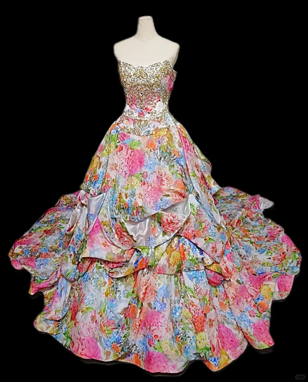 Glamorous Floral Print Strapless Sequin Ruffled Sweet 15 Quinceanera Ball Gown TP5494