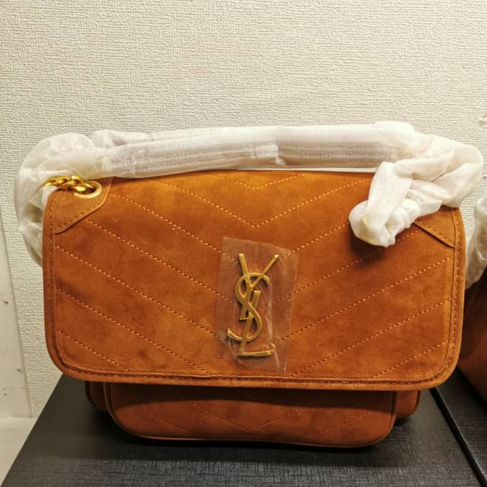 Saint Laurent Niki Baby Chain Bag In Suede Brown 28Cm