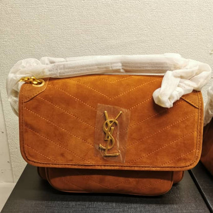Saint Laurent Niki Baby Chain Bag In Suede Brown 28Cm
