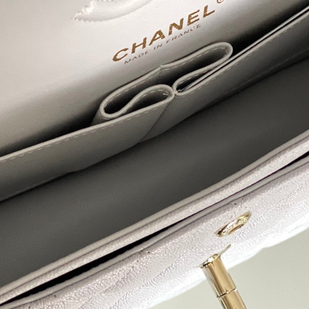 Chanel Classic Handbag Grey With Gold Hardware 26cm  A01112