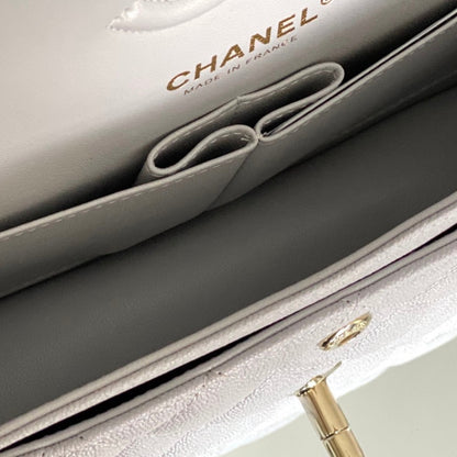 Chanel Classic Handbag Grey With Gold Hardware 26cm  A01112
