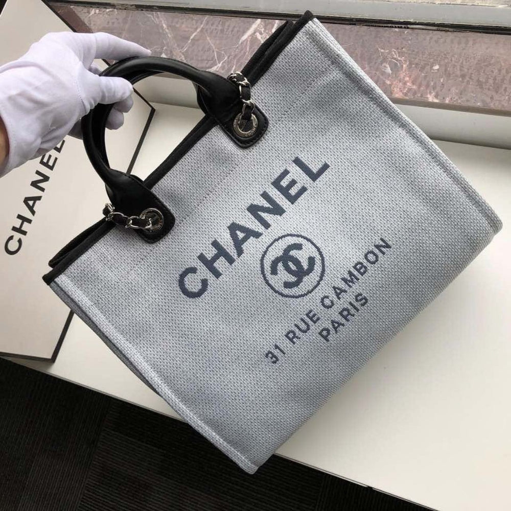 Chanel Deauville Tote White Gray 38cm A66941
