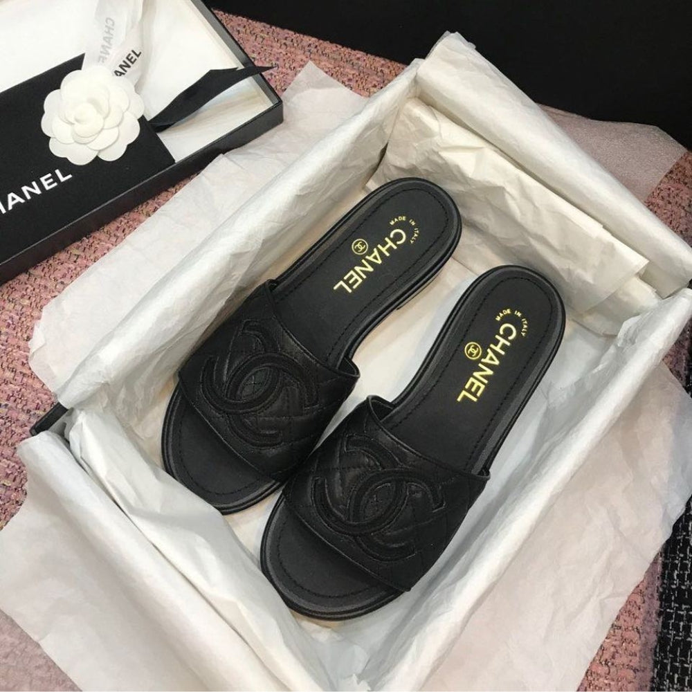 Chanel Quilted CC Logo Mules Black