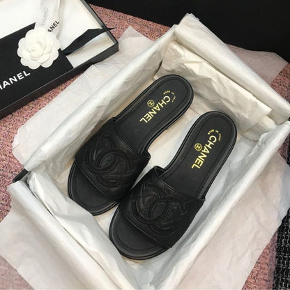 Chanel Quilted CC Logo Mules Black