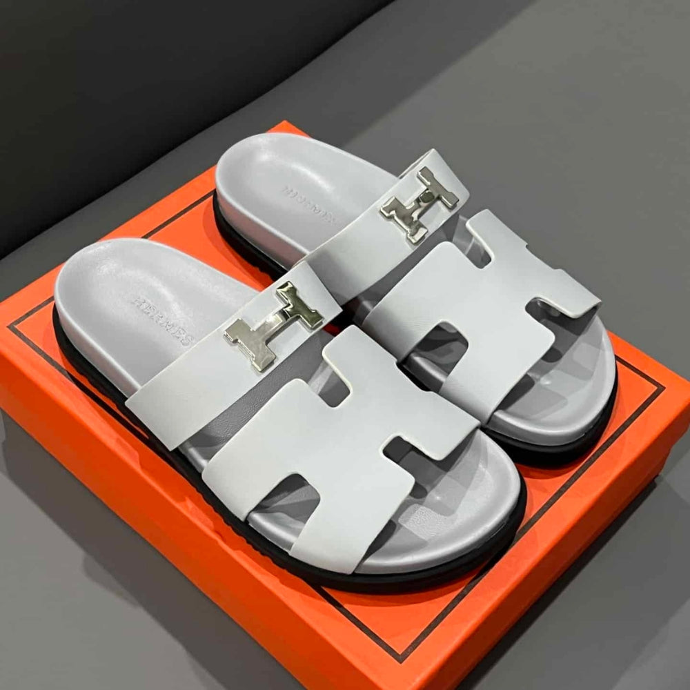 Hermes Chypre Sandal H Logo Silver Hardware Light Grey