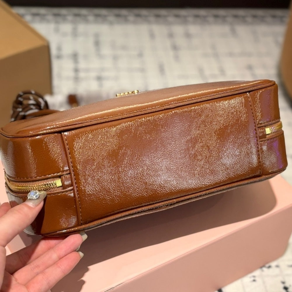 MIUMIU BEAU NAPLAK PATENT LEATHER BAG PALISANDER 28CM 5BB173 ADNT F0BW5 V OLO