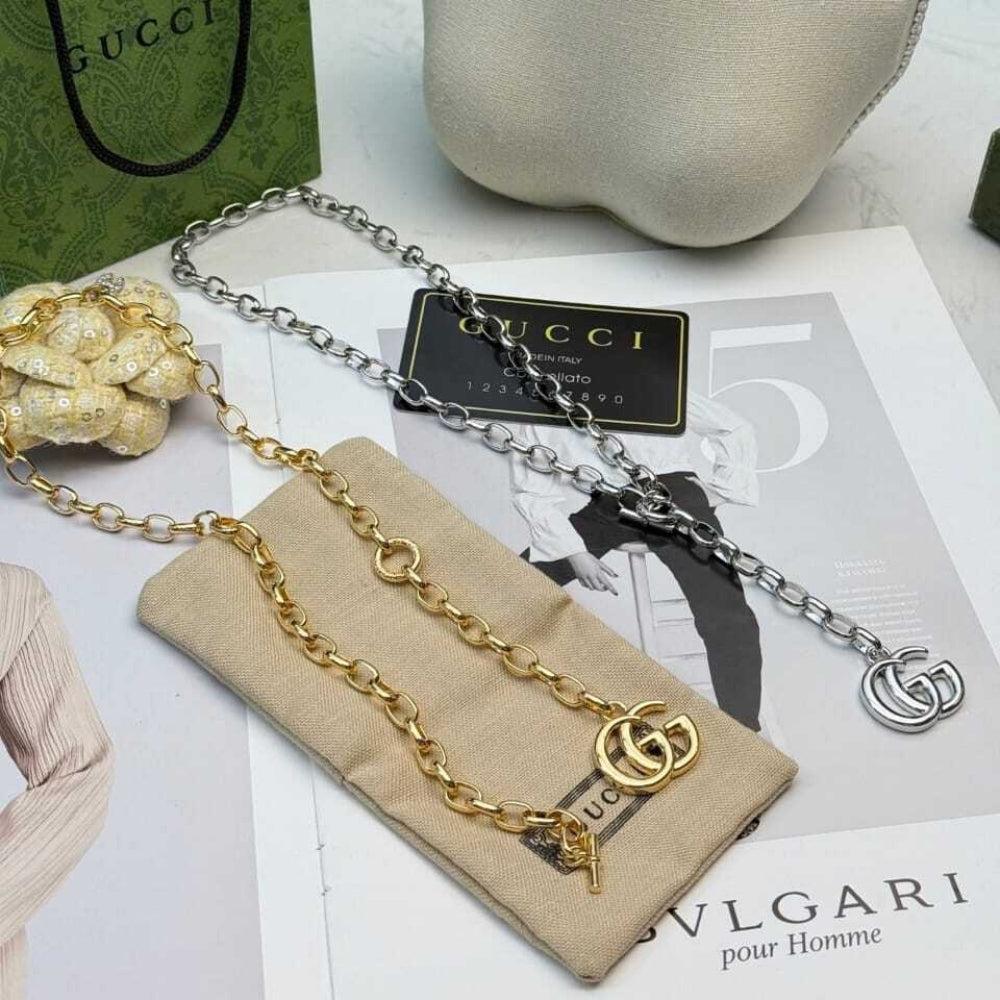 Gucci GG Marmont Pendant Chain Necklace Silver