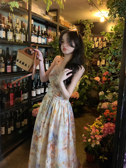 New Simple Fashion Floral Design A-Line Beach Holiday Halter Dress TP3033