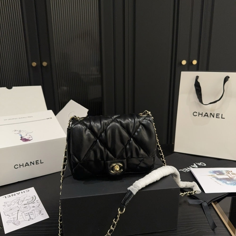 CHANEL MINI MATELASSE TOP HANDLE GOLD HARDWARE BLACK 12CM
