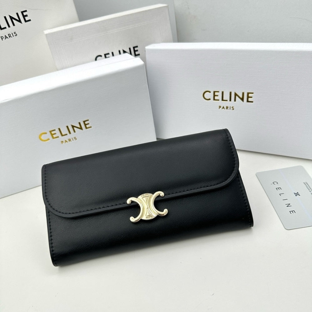 CELINE LARGE WALLET TRIOMPHE IN SHINY BLACK 19CM 10E313DPV 38NO