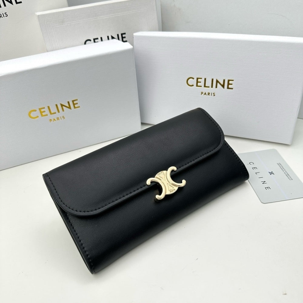 CELINE LARGE WALLET TRIOMPHE IN SHINY BLACK 19CM 10E313DPV 38NO