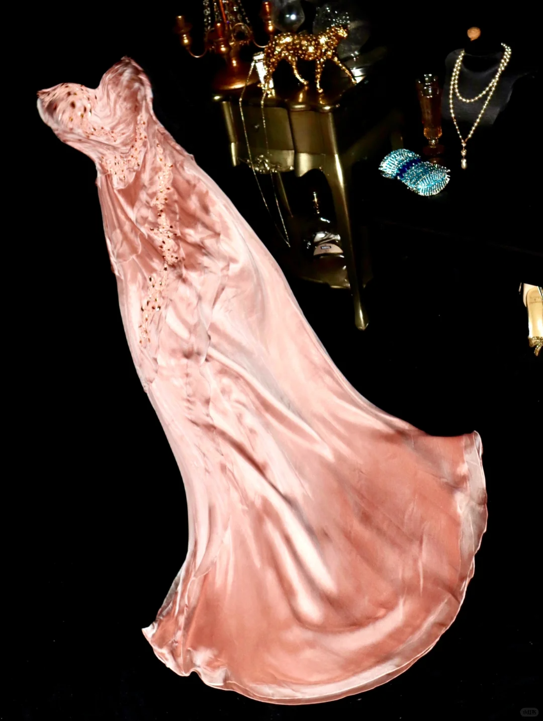 Glamorous Blush Pink Satin Sweetheart Strapless Beaded Sheath Evening Gown TP5366