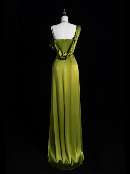 Elegant One Shoulder Green Slit Prom Evening Dress  Y8218