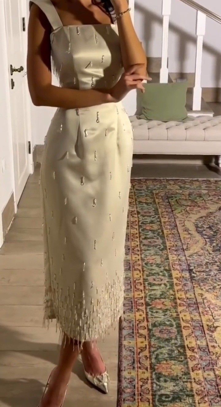 girlhomeshops-White mid-length satin exquisite beaded prom dress wedding dress evening dress gh5746