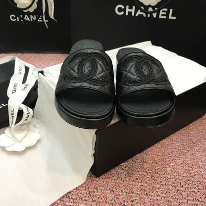 Chanel Quilted CC Logo Mules Black