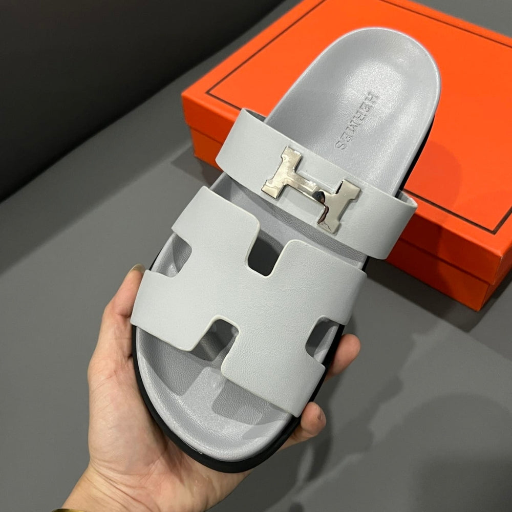 Hermes Chypre Sandal H Logo Silver Hardware Light Grey