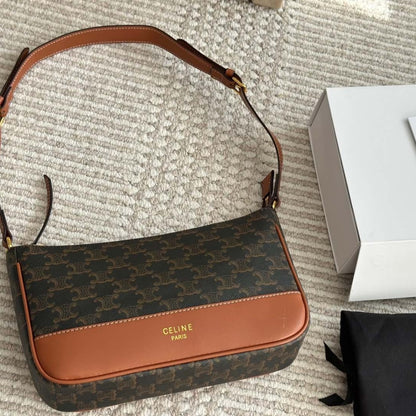 CELINE SHOULDER BAG IN TRIOMPHE CANVAS TAN 25CM 119412BZJ 04LU