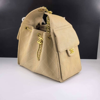 Chanel 25 Small Handbag Grained And Gold Tone Metal Beige 25Cm