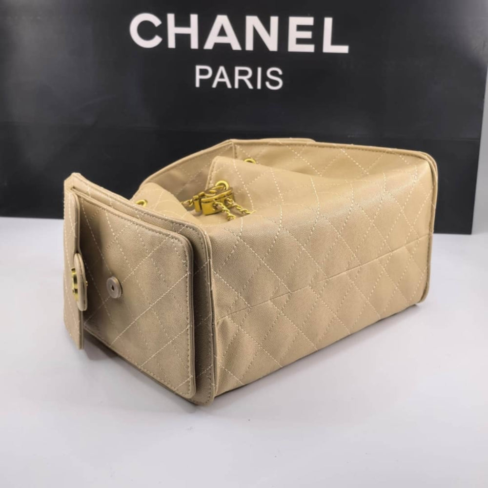 Chanel 25 Small Handbag Grained And Gold Tone Metal Beige 25Cm