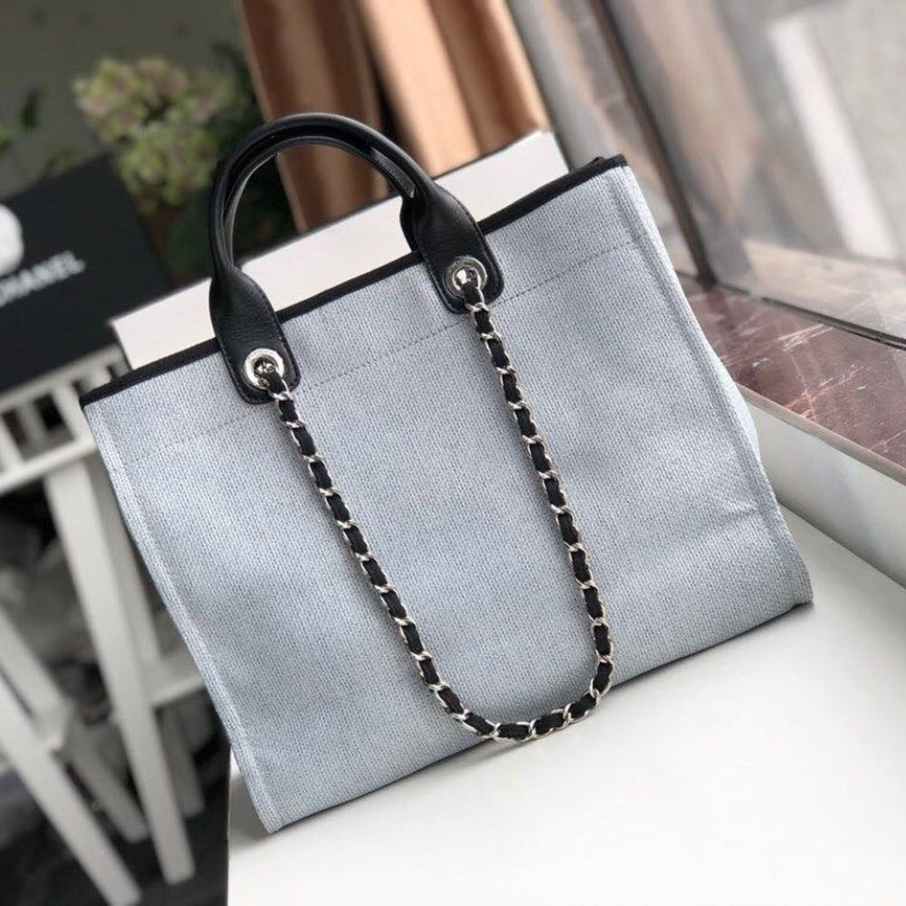 Chanel Deauville Tote White Gray 38cm A66941