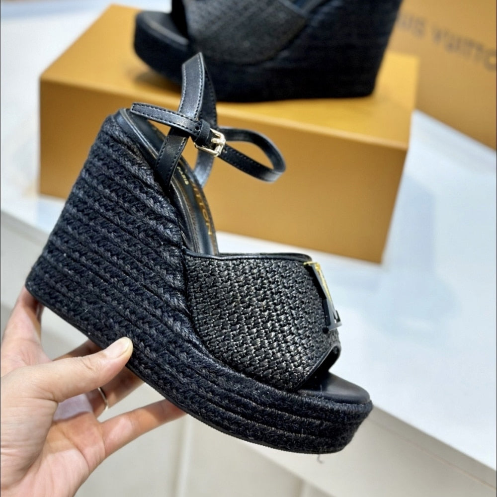 LOUIS VUITTON MARE WEDGE SANDALS BLACK 1AHLLK