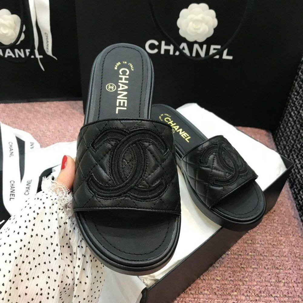 Chanel Quilted CC Logo Mules Black