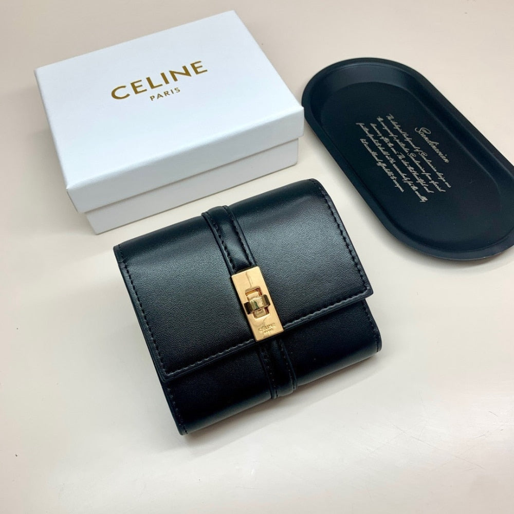 CELINE SMALL TRIFOLD WALLET 16 IN SATINATED BLACK 11CM 10F523CQ7 38NO