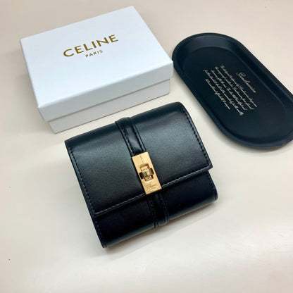 CELINE SMALL TRIFOLD WALLET 16 IN SATINATED BLACK 11CM 10F523CQ7 38NO