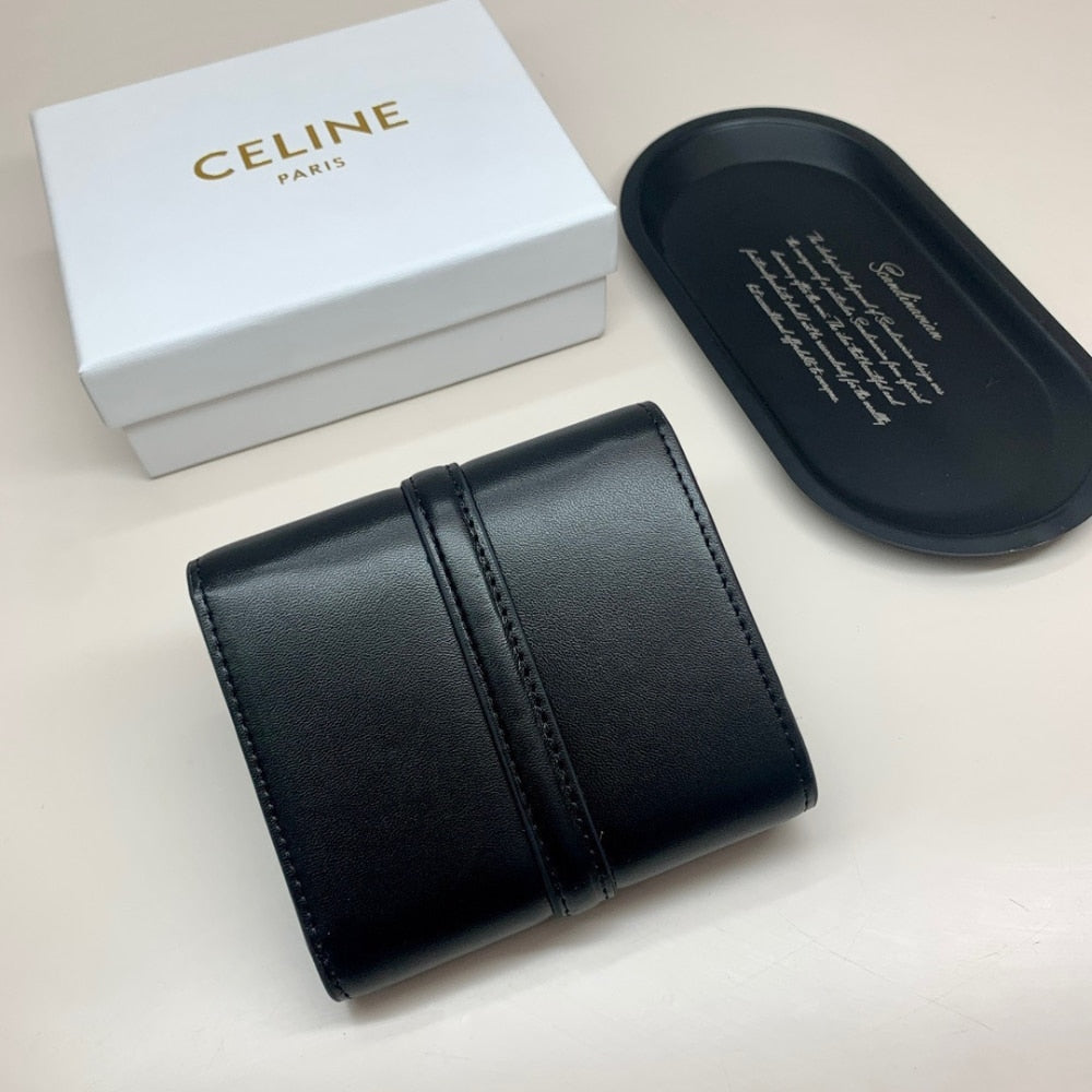 CELINE SMALL TRIFOLD WALLET 16 IN SATINATED BLACK 11CM 10F523CQ7 38NO