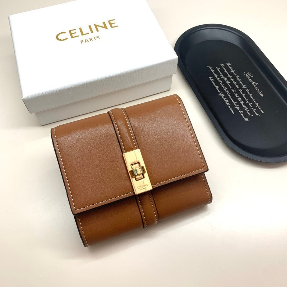 CELINE SMALL TRIFOLD WALLET 16 IN SATINATED TAN 11CM 10F523CQ7 04LU