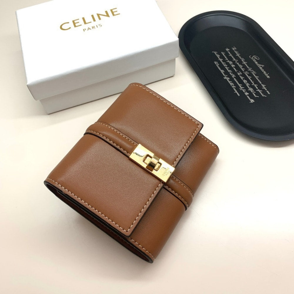 CELINE SMALL TRIFOLD WALLET 16 IN SATINATED TAN 11CM 10F523CQ7 04LU