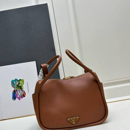 PRADA DARLING LEATHER HANDBAG BROWN 25CM