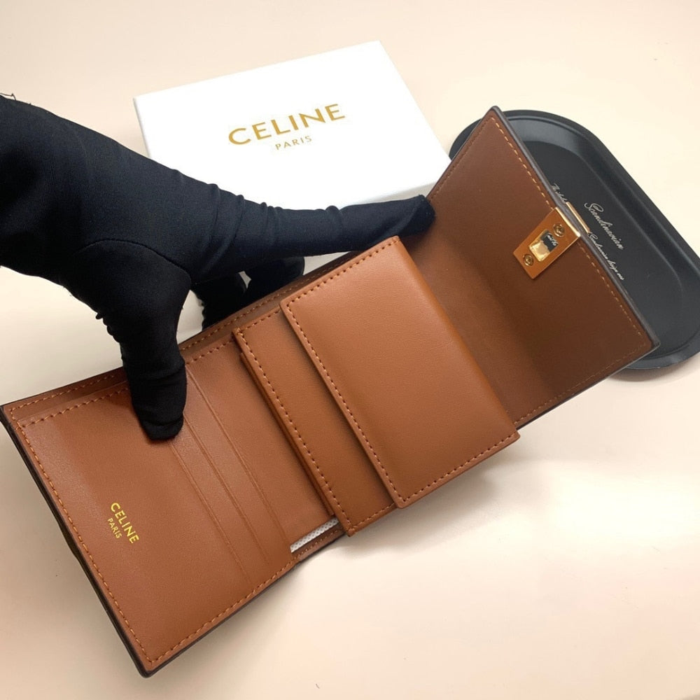 CELINE SMALL TRIFOLD WALLET 16 IN SATINATED TAN 11CM 10F523CQ7 04LU