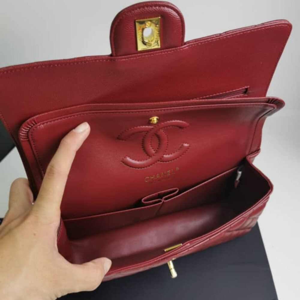 Chanel Medium Classic Double Flap Burgundy Gold Hardware 25Cm