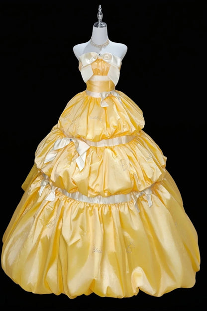 Yellow long satin ball gown gh6830