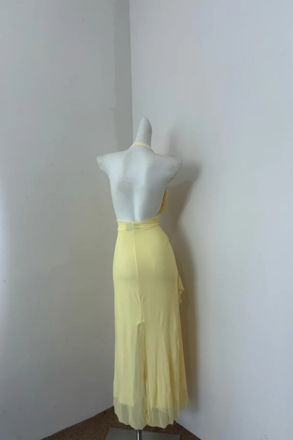 Girlhomeshops--Yellow fashionable suspender long chiffon ruffle prom dress gh5472