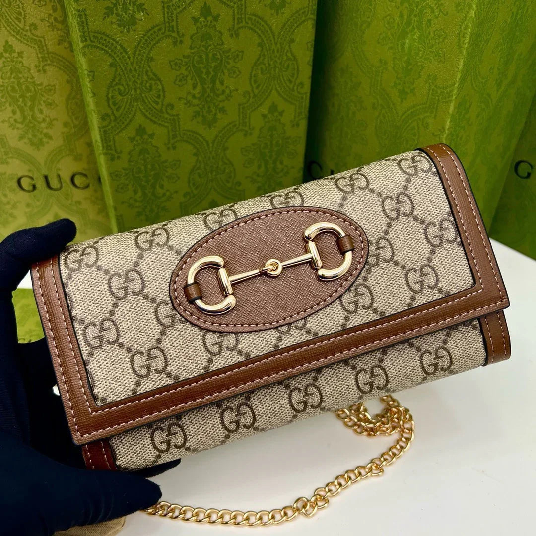 GUCCI Brown Saddle Buckle Handbag 19x10.5x3.5cm