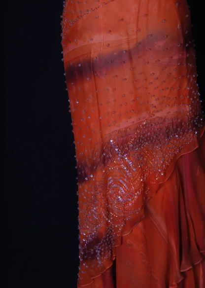 Pretty Orange Spaghetti Straps Chiffon Beaded Ruffle Mermaid Long Prom Dress Evening Gown