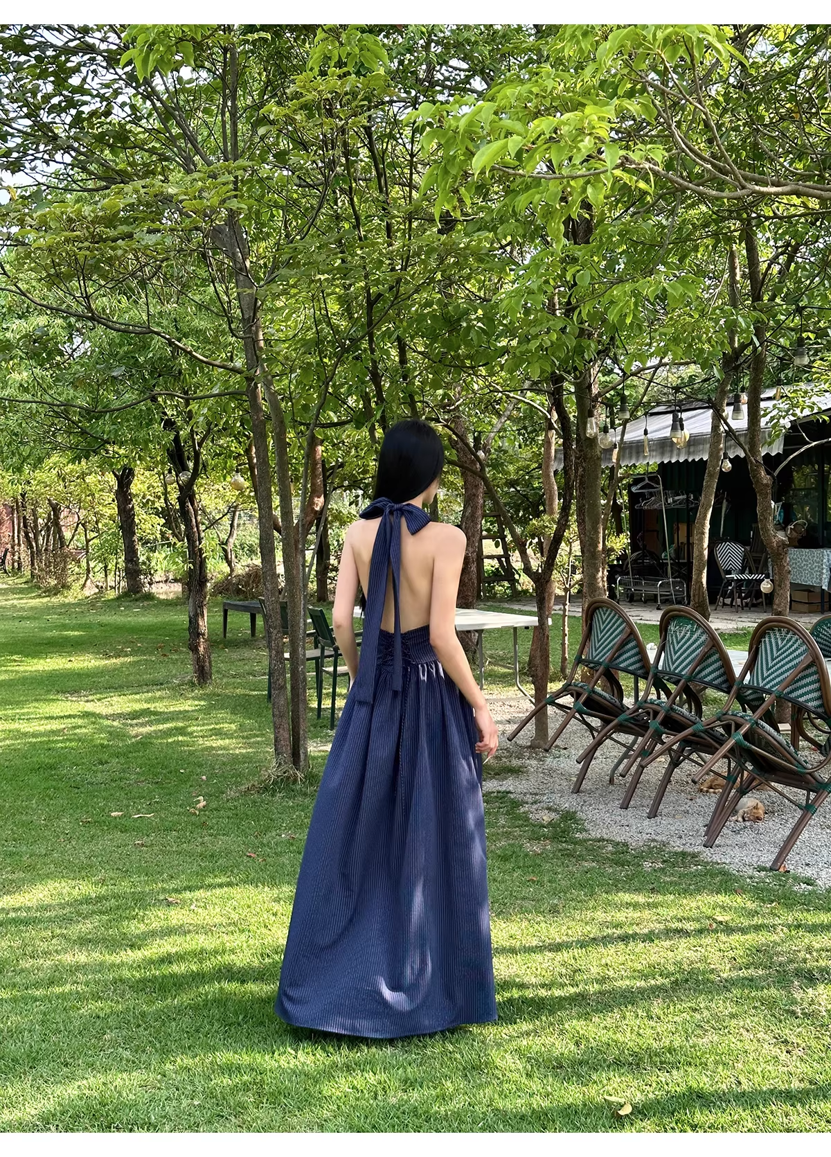 Cute Halter A-Line Black White Striped Butterfly Bow V-Neck Long Evening Dress Birthday Party Gown