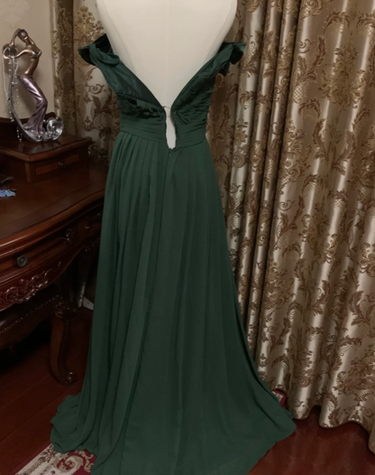 Vintage Green Off The Shoulder Satin Pleated Long Wedding Guest Dress Party Dress Prom Gown