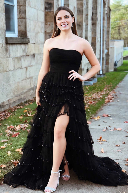off shoulder light blue sequined layered A-line long dress