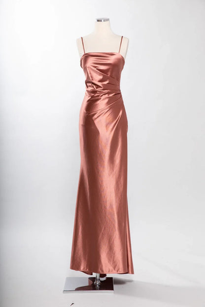 Fitted slit skirt rectangular collar satin dress
