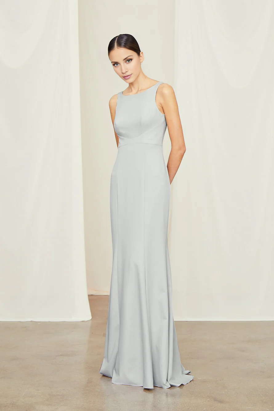boat neckline off shoulder sleeveless backless and floor length Prom dress